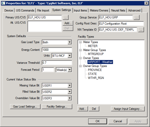 ELF System Settings page